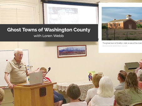 Loren Webb presenting about Ghost Towns with a slide show.