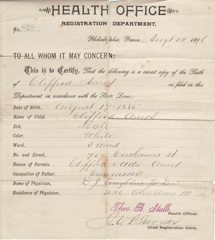 Copy of birth certification for Clif