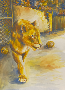 Lion, Watercolor, painting, yellow