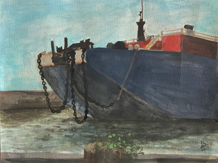 Navy Yard ship watercolor painting