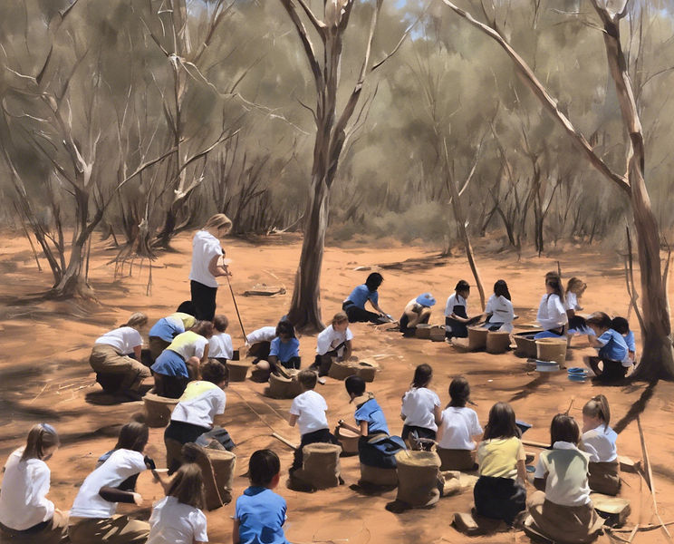 Painting of a class in the bush