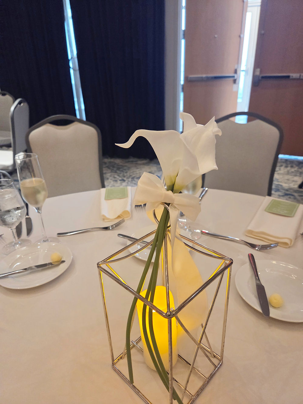White faux calla lily centerpiece for faux floral rentals Maryland