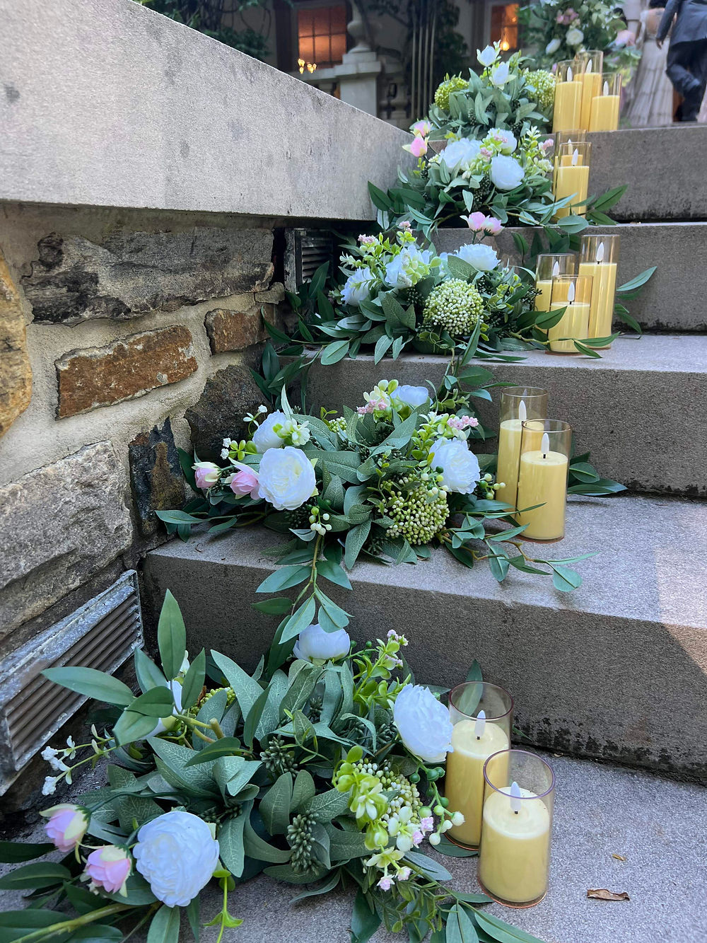 Faux floral meadow lining wedding aisle for Maryland wedding