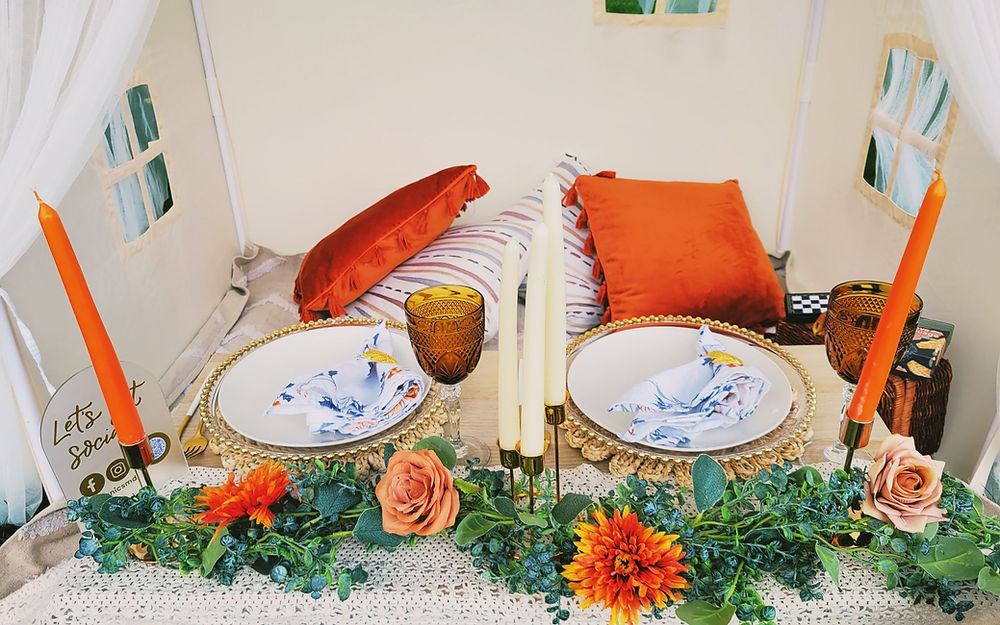 Romantic luxury picnic for two with candles and floral decor by MickNics Maryland