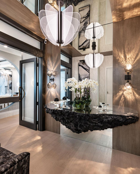 a hallway modern luxury interiors, high-end finishes, sleek elegance, Bay Colony, Naples FL