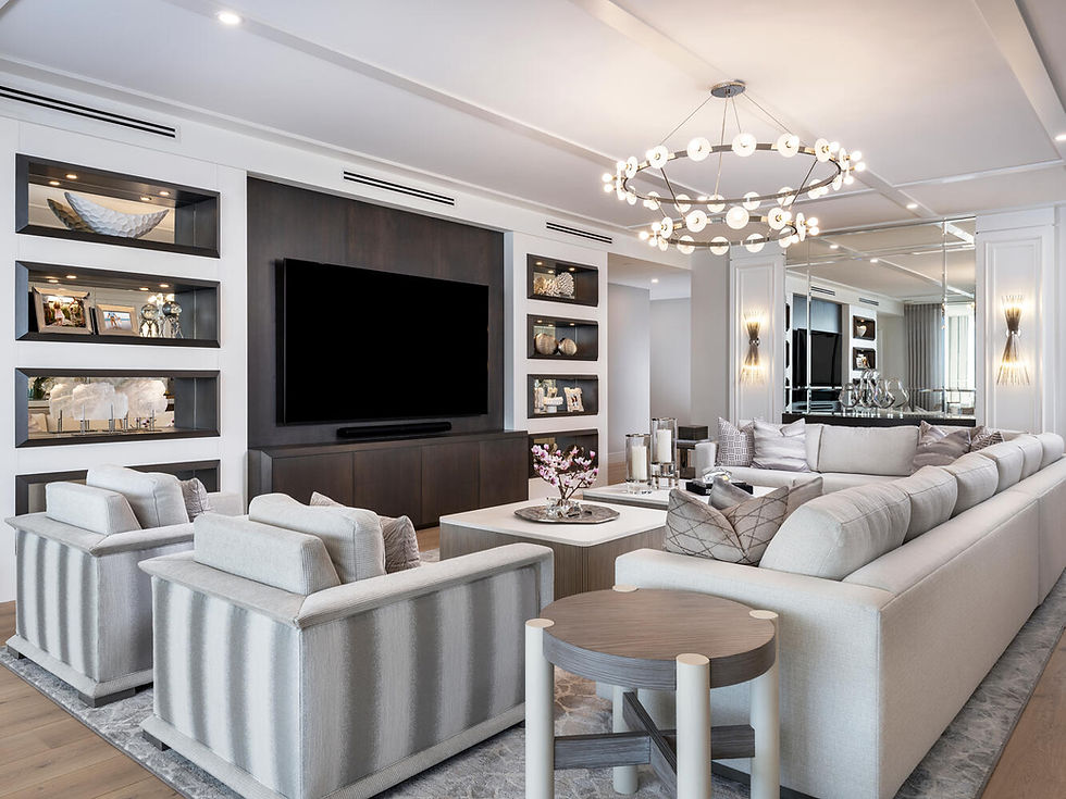 Eye level view of a stylish custom interior living room