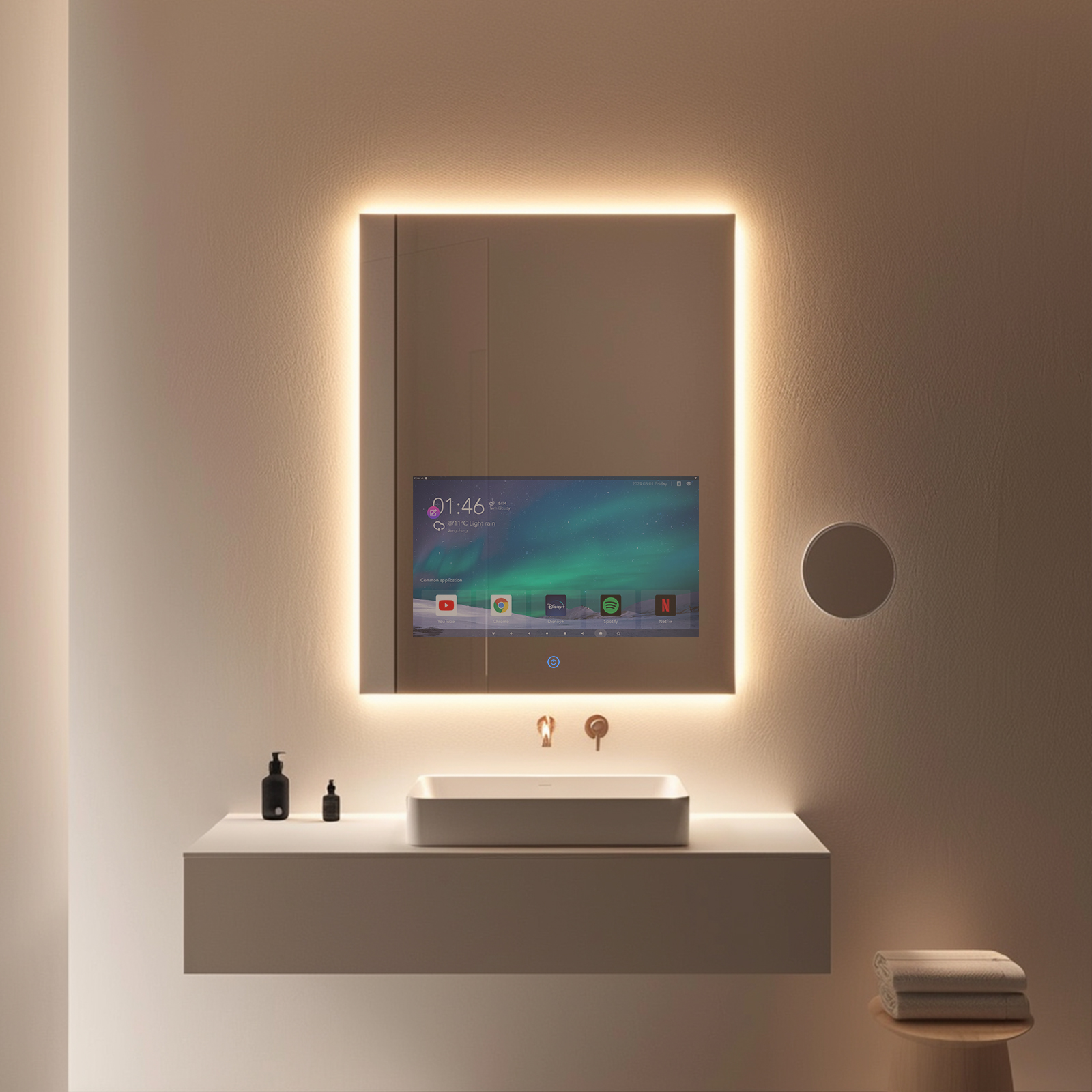 Haocrown Bathroom Mirror With Tri-Color Adjustable LED Lights 21.5-Inch Full Tou