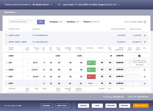 Trading Worksheet - Toggle View