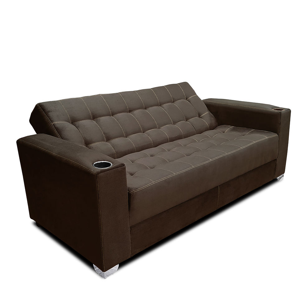 Miniatura: Sofa cama Jeffrey c/brazos /02 portavasos metálicos tela Burn Chocolate