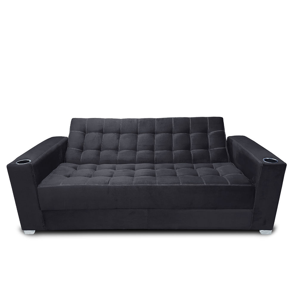 Miniatura: Sofa cama Jeffrey c/brazos / 02 portavasos metálicos tela Burn Negro