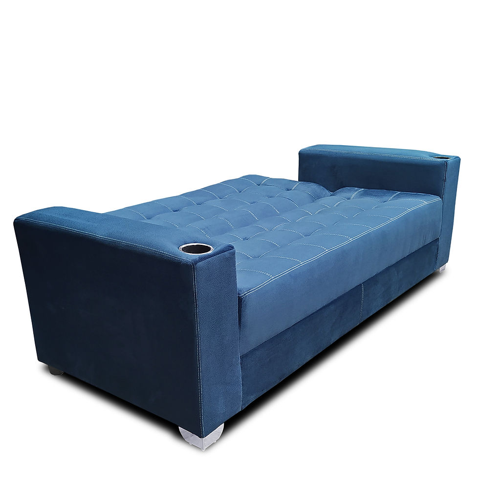 Miniatura: Sofa cama Jeffrey c/brazos /002 portavasos metálicos tela Burn Azul
