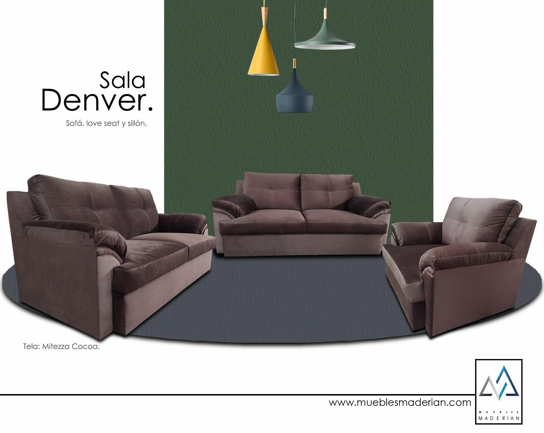 Sala Denver 3pz.( Sofá, Love seat y Sillón) Tela Mitezza Chocolate