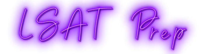 Purple neon script text reading ‘LSAT Prep,’ used as a graphic header for LSAT preparation content