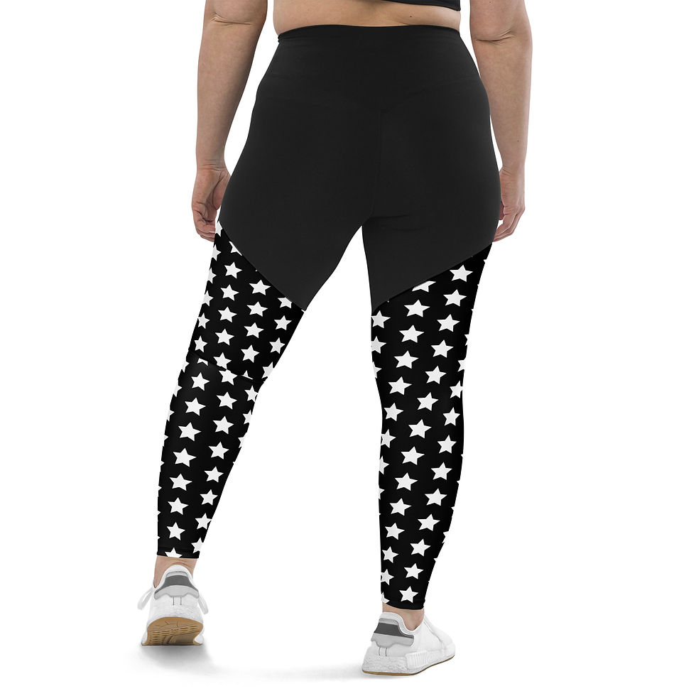 Thumbnail: Back - Plus Size Model Fit - Star Studded Sports Leggings in Black