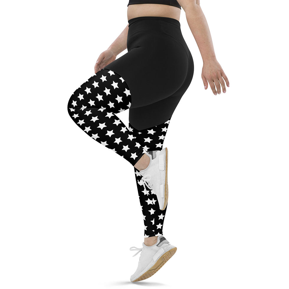 Thumbnail: Left - Plus Size Model Fit - Star Studded Sports Leggings in Black