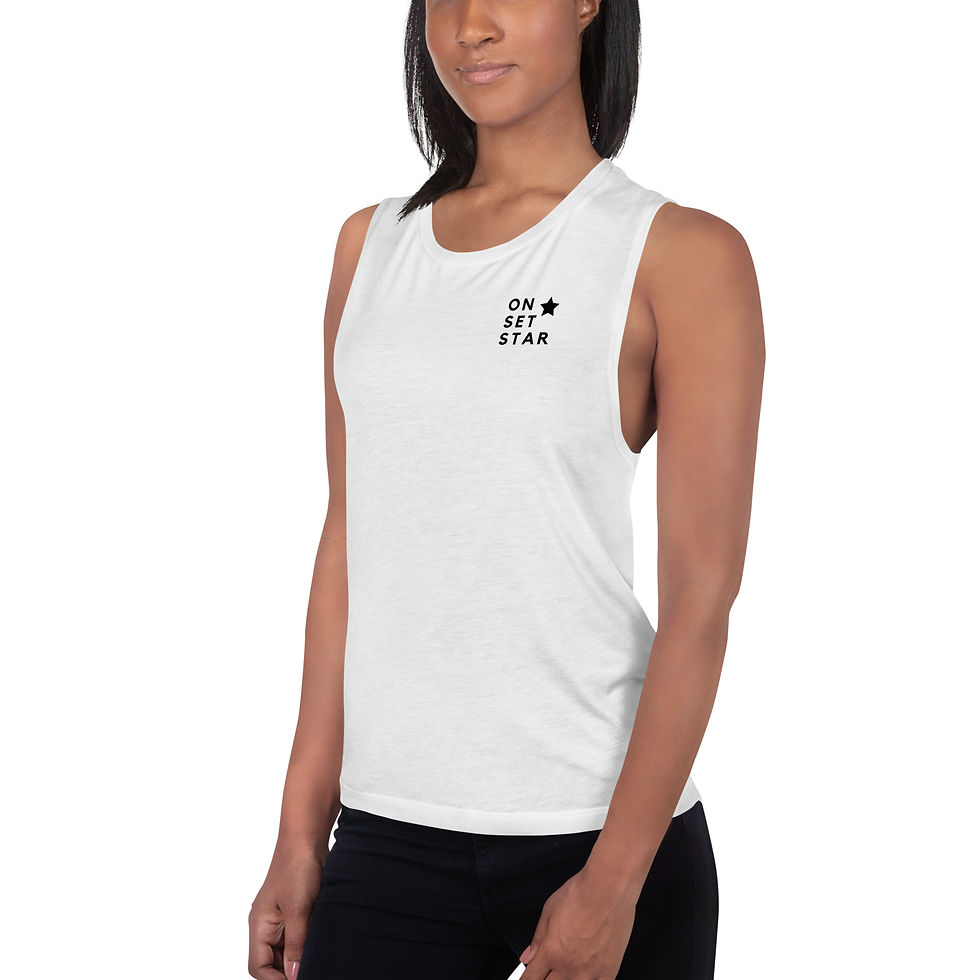 Thumbnail: Left - Female Model - Women's Muscle Tank Top in White