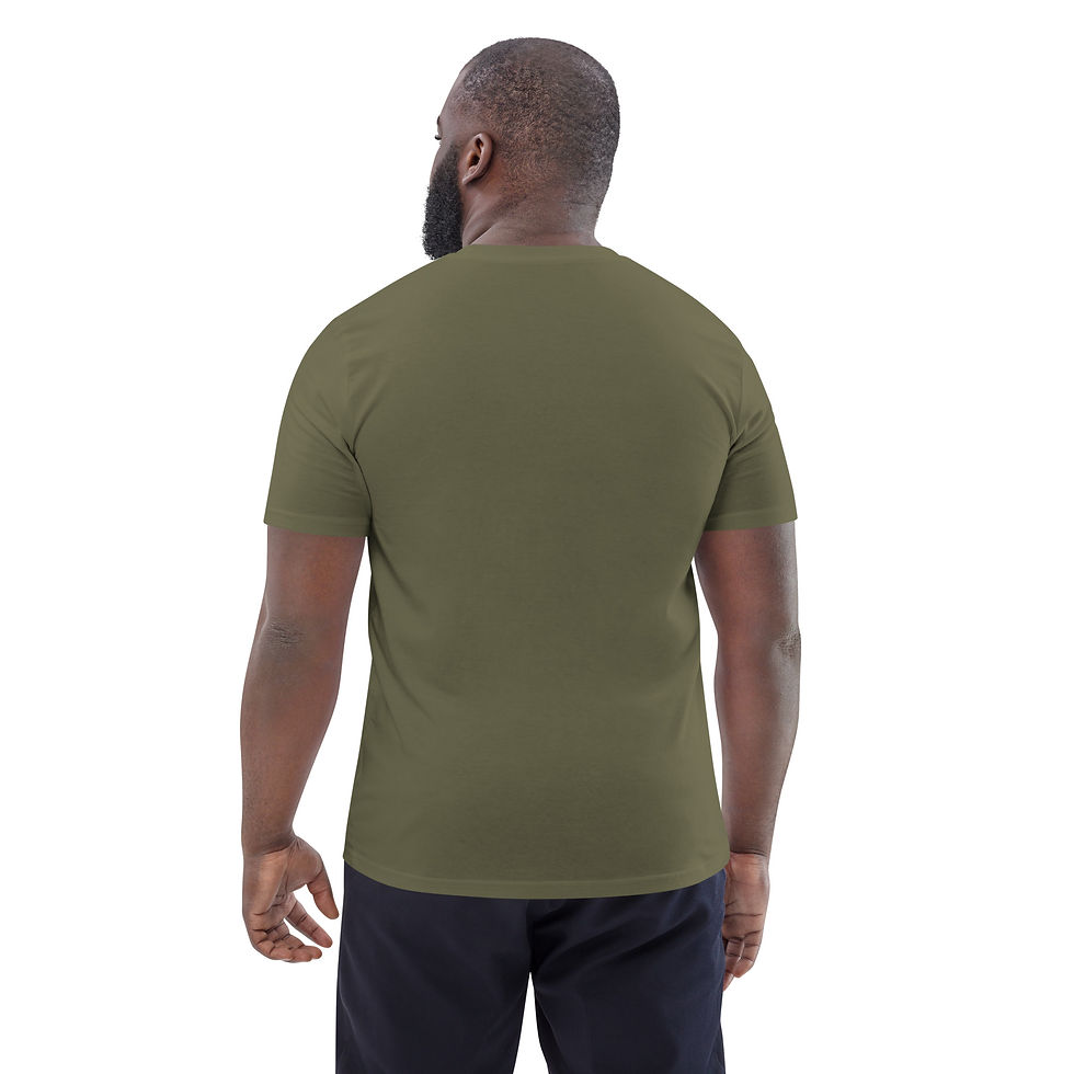 Thumbnail: Back - Male Model - Tshirt - Under Ground Sound - Unisex Organic Cotton in Khaki