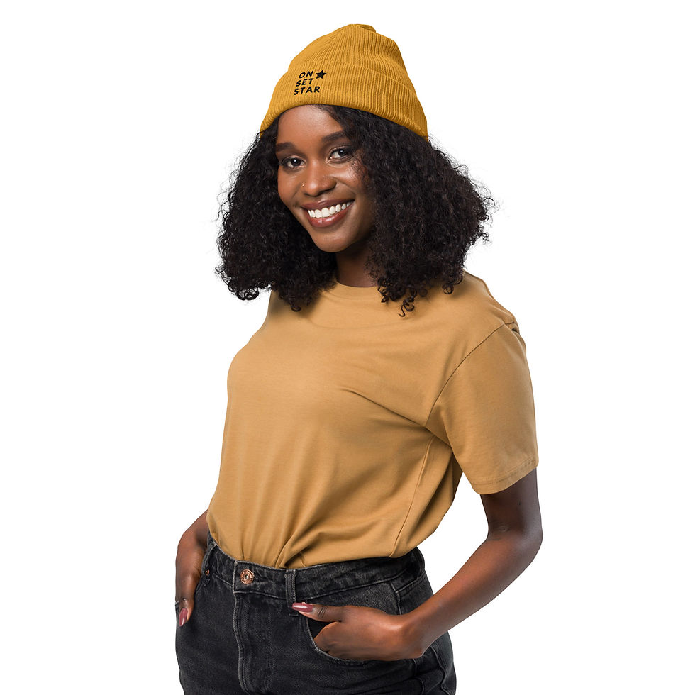 Thumbnail: Front Model Style - Beanie Hat in Mustard Yellow