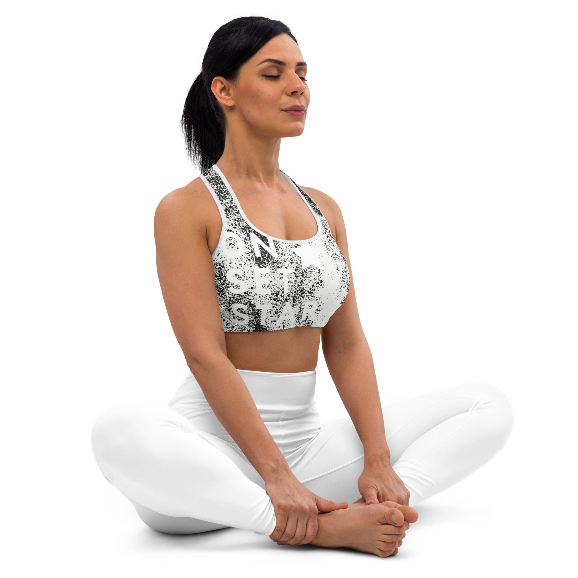Front of model - Women's Sports Bra - Paint Effect