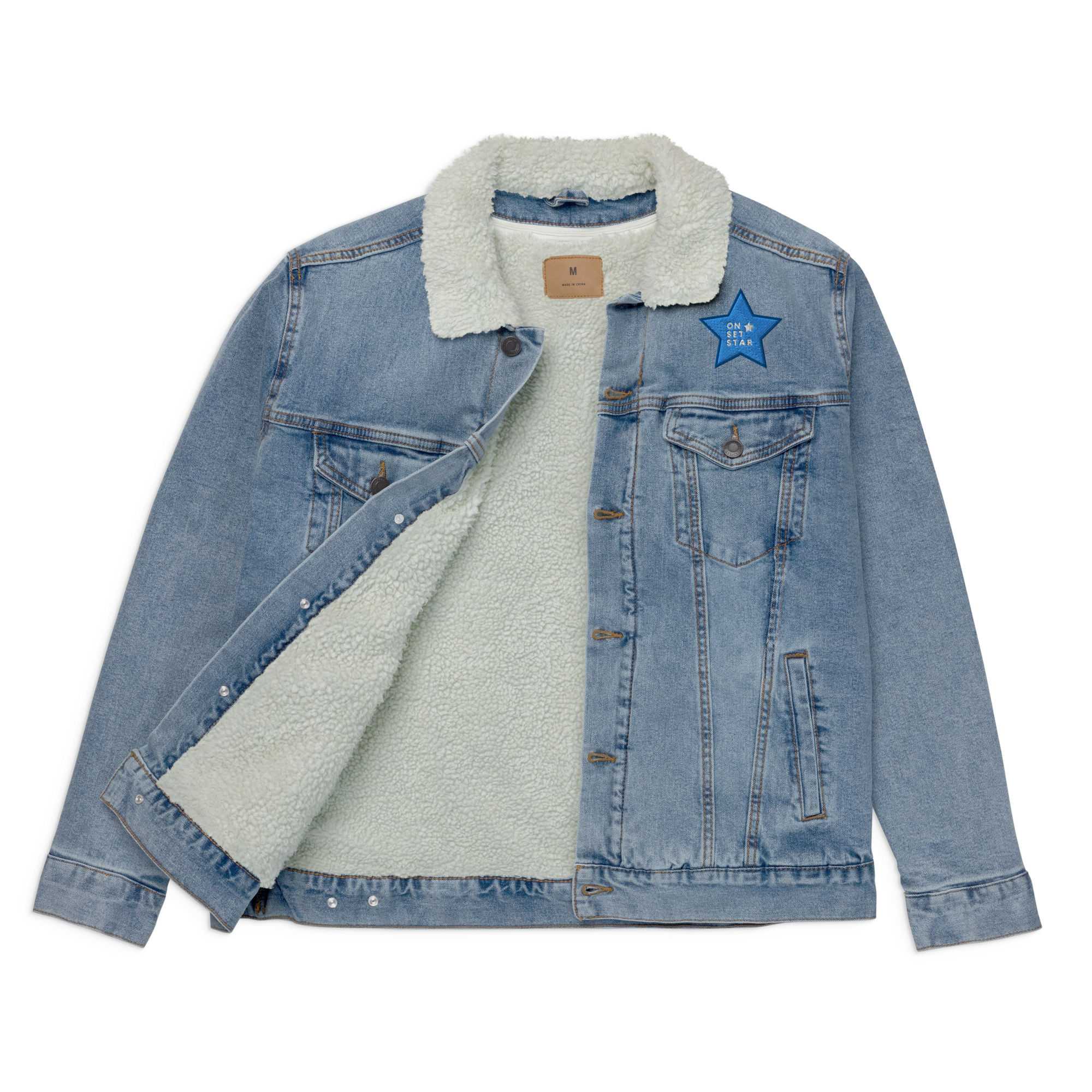 Front Sherpa Detail - Denim Sherpa Jacket - Starboy Blue