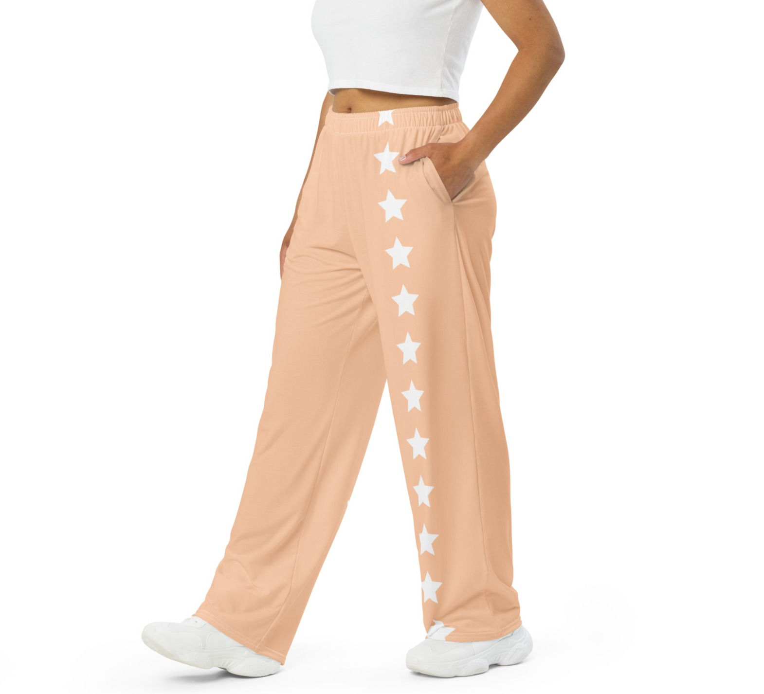 Left - Female Model Style - Wide-Leg Pants in Peach