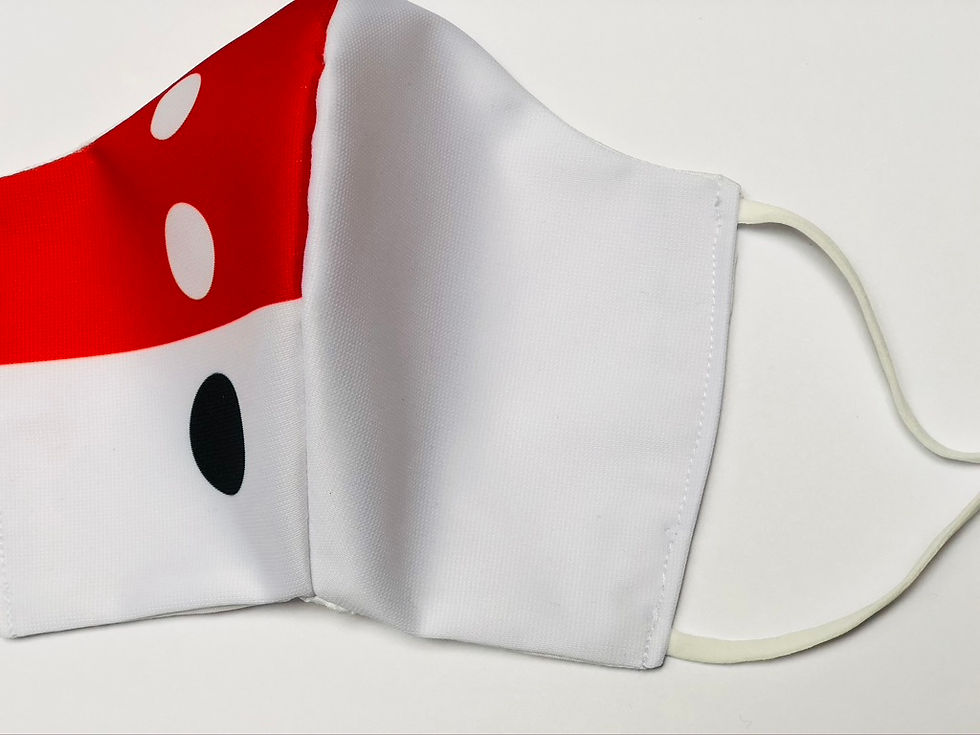 Thumbnail: Masque tissu design graphique ronds/rouges/blancs