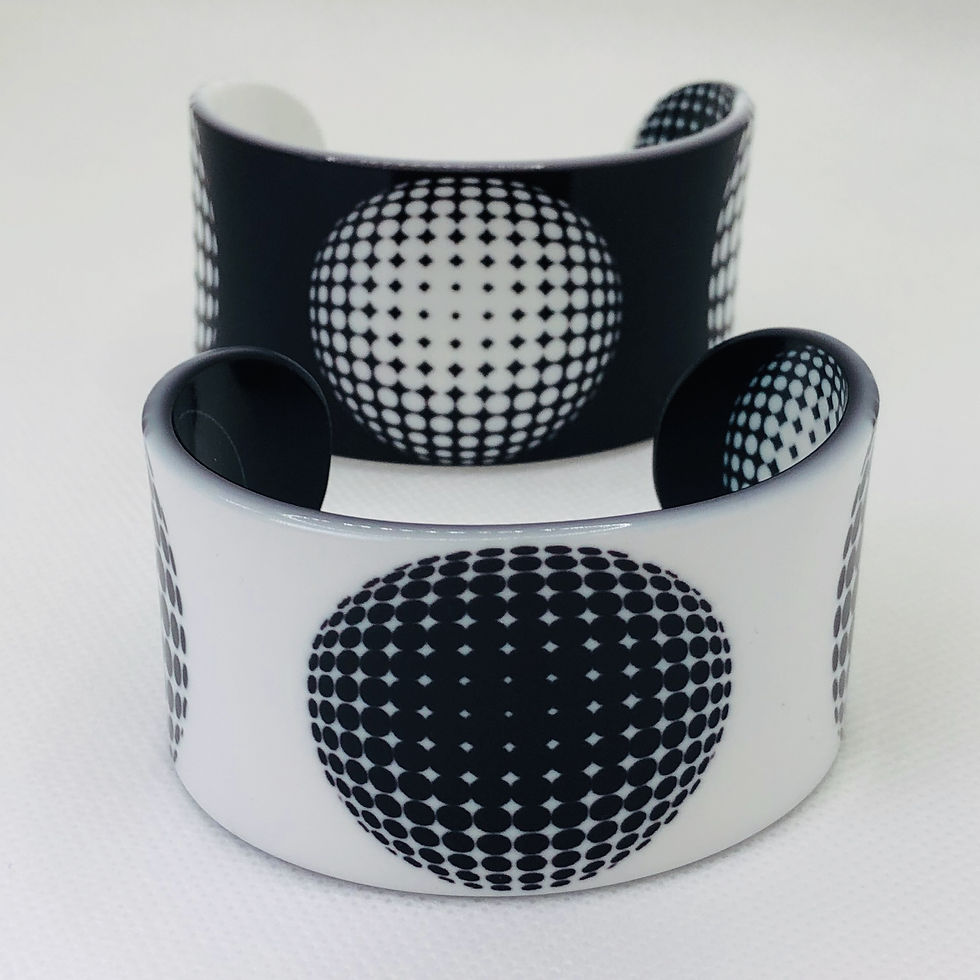 Miniature : bracelet manchette OpArt inspiration Vasarely blanc/noir