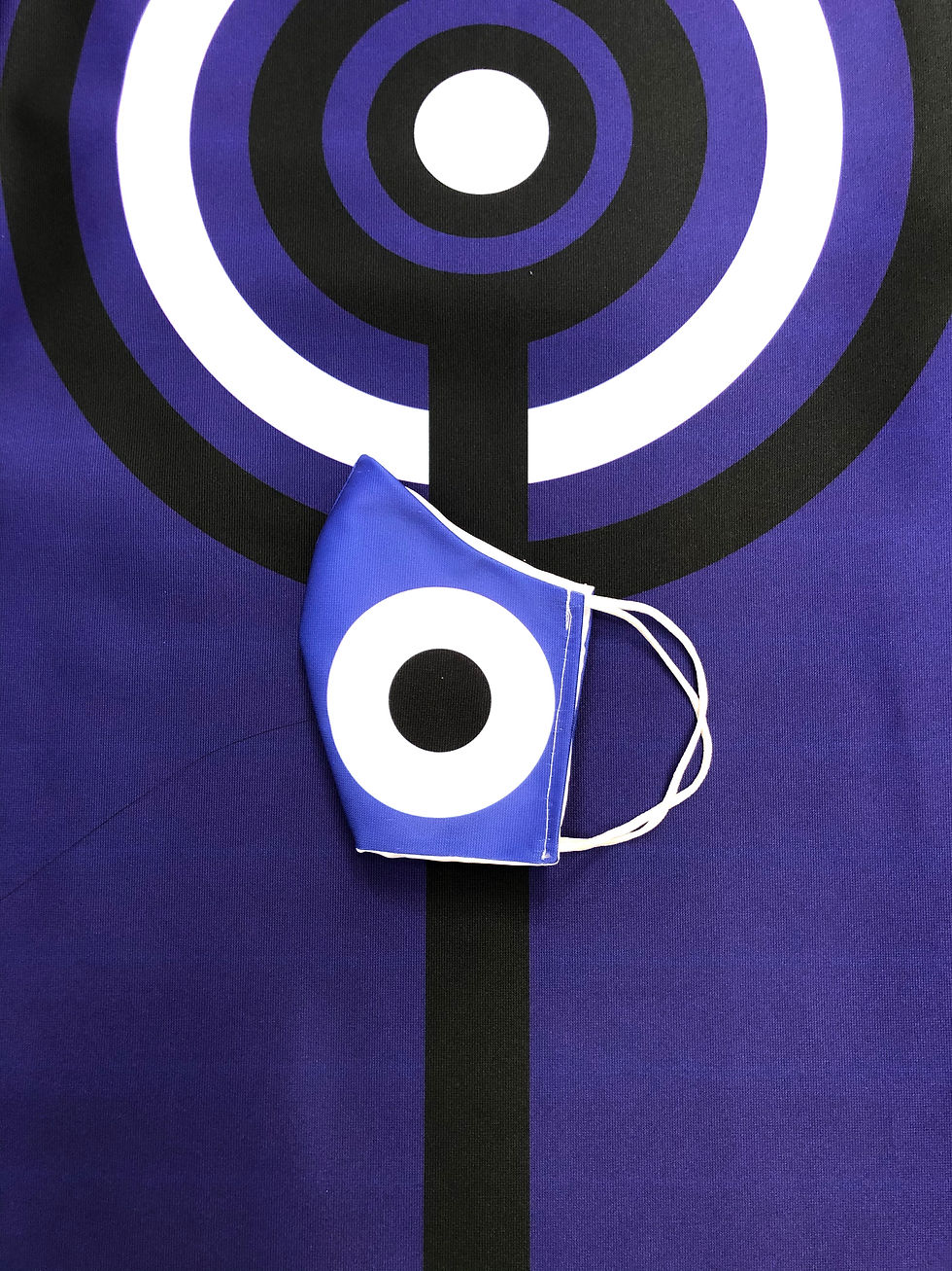 Thumbnail: Masque tissu design graphique / Mod Cocarde violet/blanc/noir Flèches