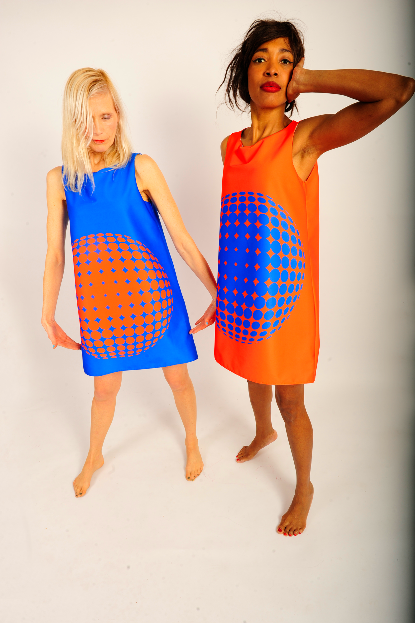 robe Op Art bleu roi /orange intense