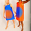 Miniature : robe Op Art bleu roi /orange intense
