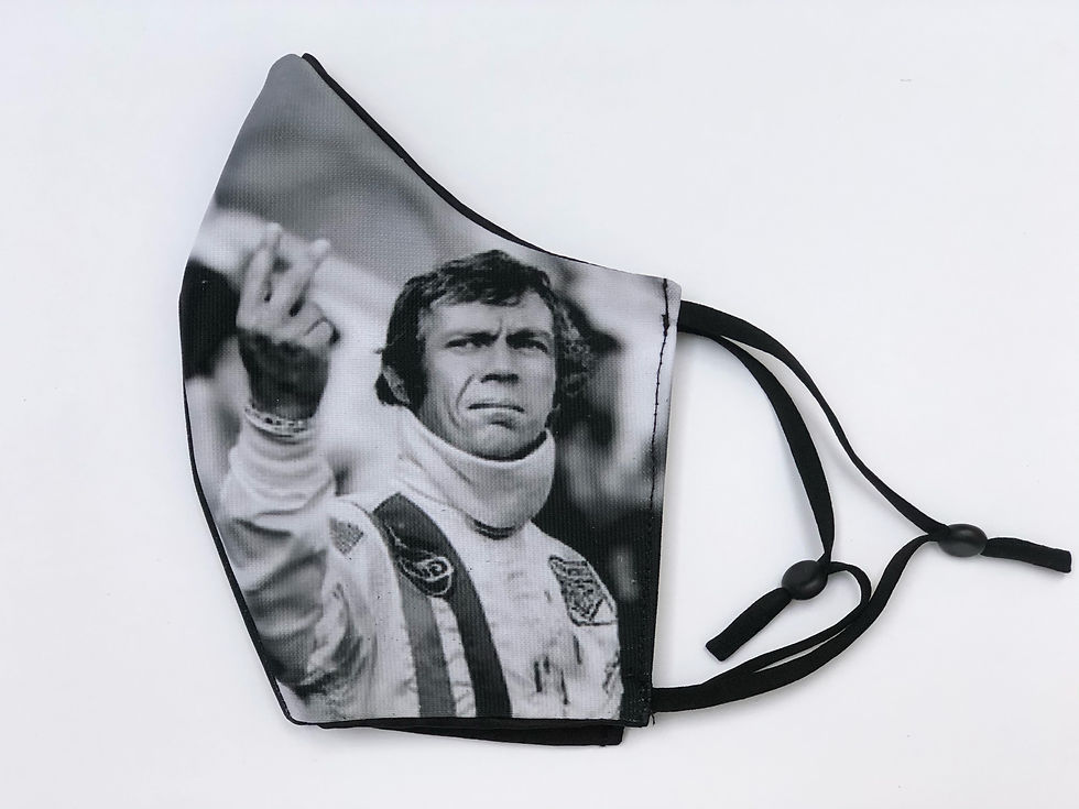 Thumbnail: Masque tissu imprimé Steeve McQueen version Le Mans
