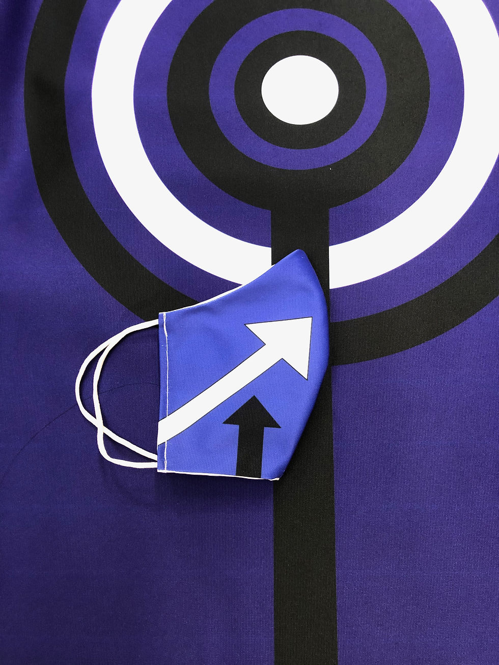 Thumbnail: Masque tissu design graphique / Mod Cocarde violet/blanc/noir Flèches