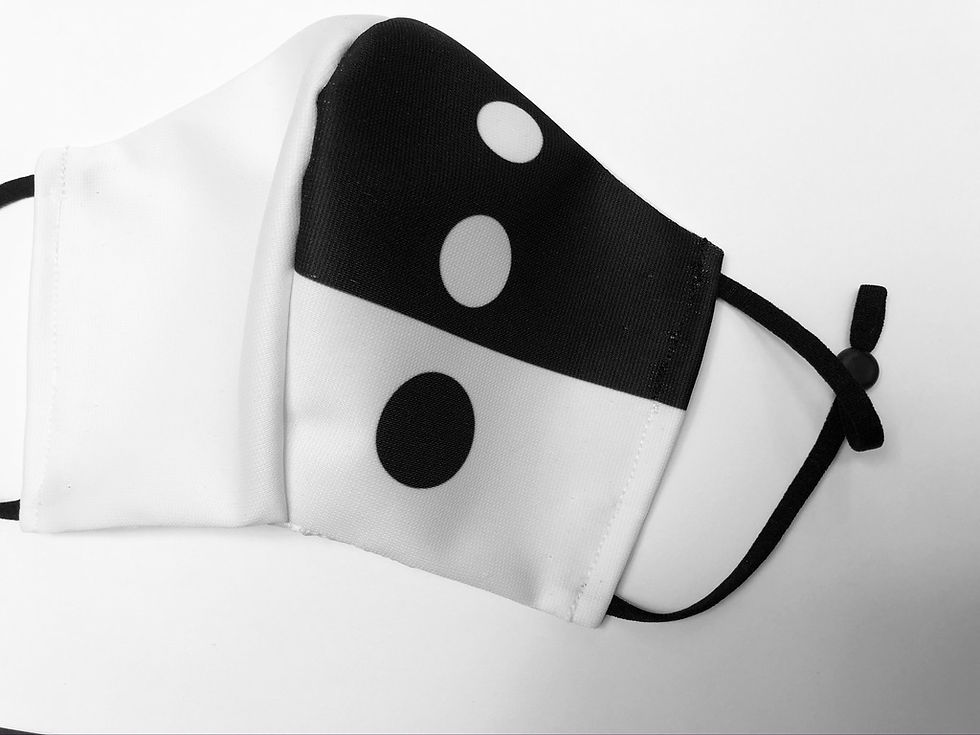 Thumbnail: Masque tissu design graphique ronds/noirs/blancs