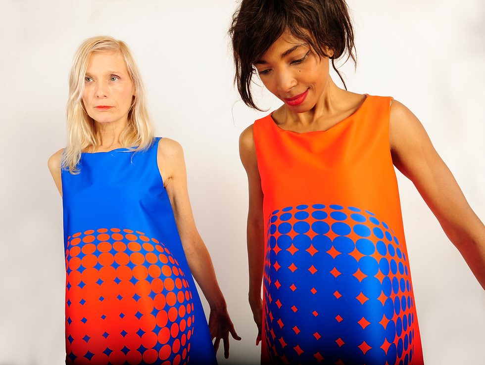 Thumbnail: robe Op Art bleu roi /orange intense