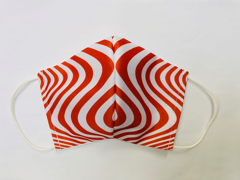Thumbnail: Masque tissu design graphique OpArt Psychédéliqueorange/blanc