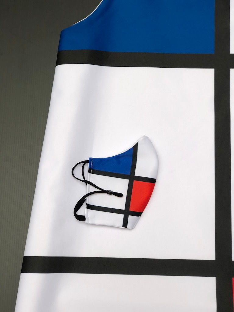Thumbnail: Masque tissu design graphique Mondrian Bleu/blanc/rouge/noir