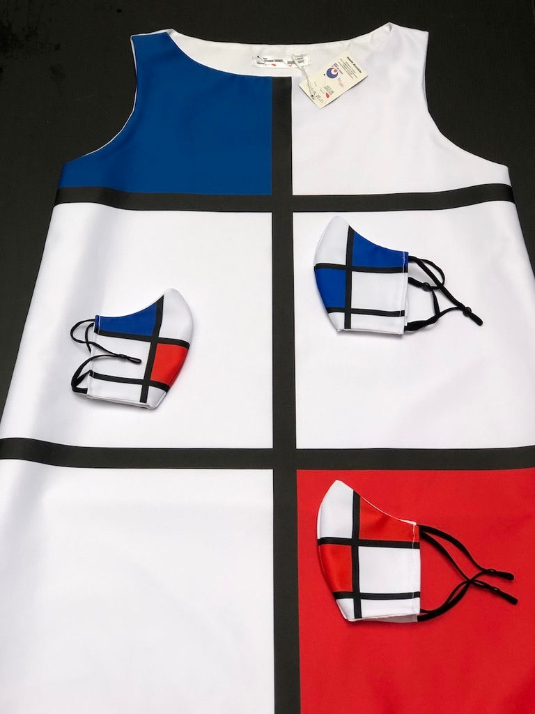 Thumbnail: Masque tissu design graphique Mondrian Bleu/blanc/rouge/noir