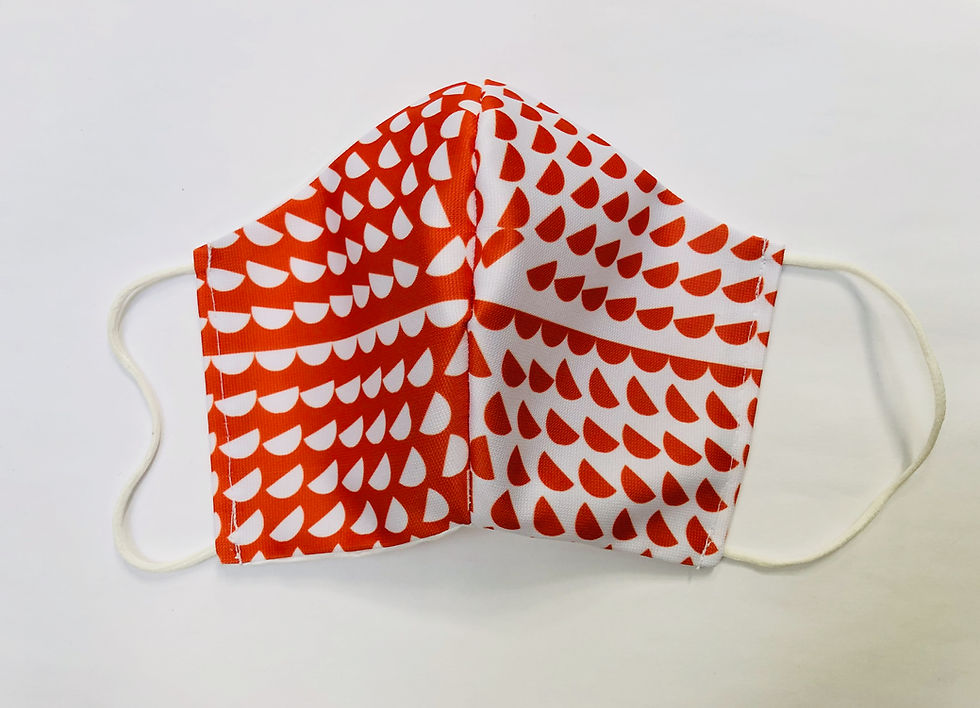 masque tissu graphique Op Art orange/blanc inspiration Vasarely