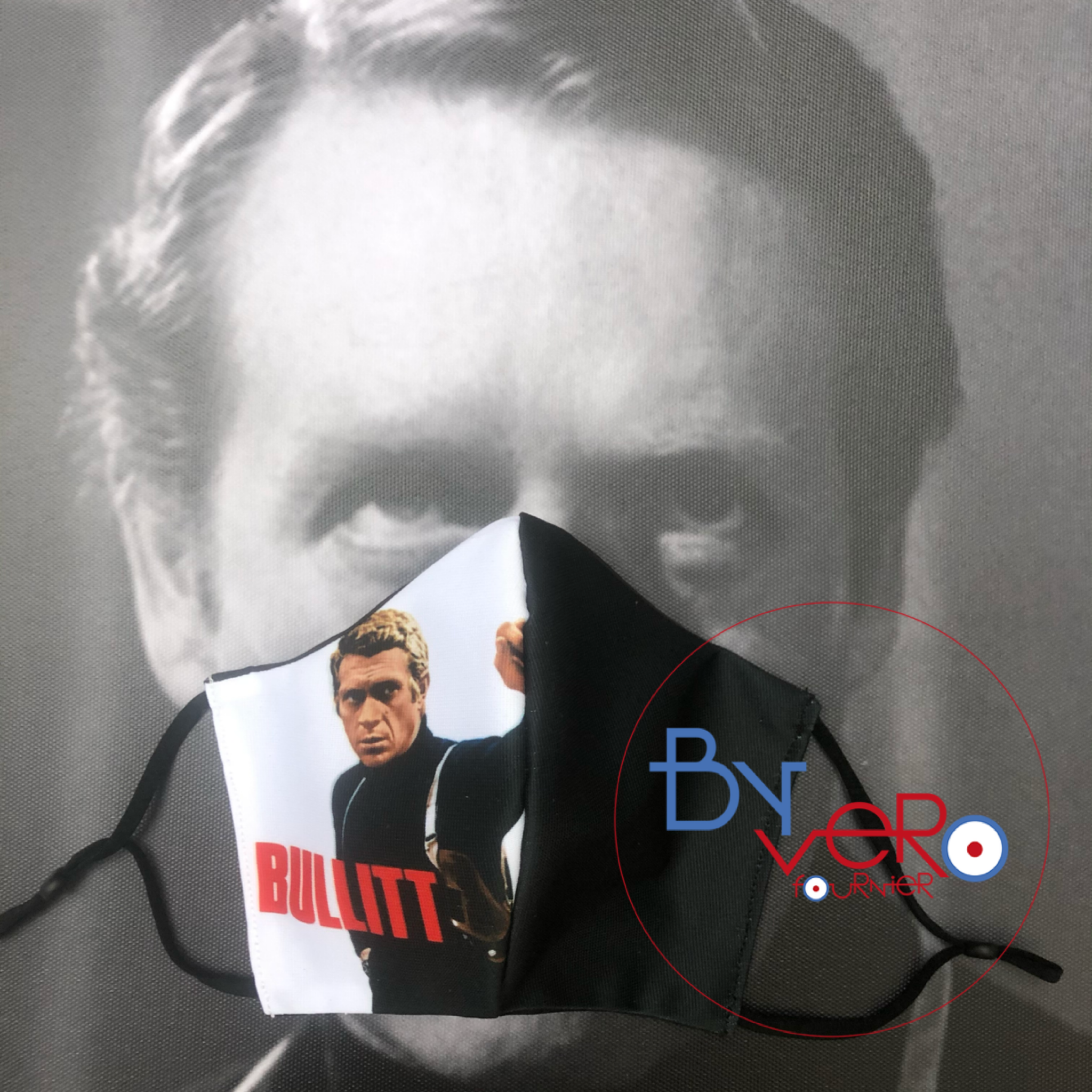Masque tissu imprimé Steeve McQueen Bullitt