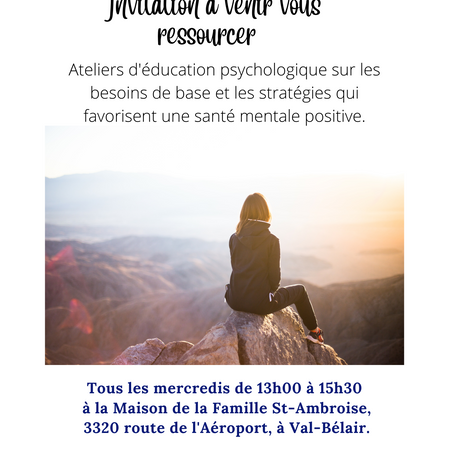 Places disponibles pour nos ateliers à la maison de la Famille St-Ambroise.