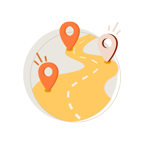 Illustration of a road with map pins representing local businesses on Google Maps.