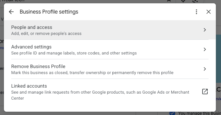 Click People and access. This is where you can see and manage everyone who currently has access to your profile.