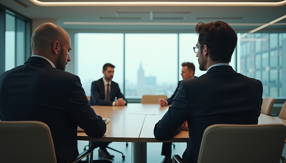 Business professionals having a serious workplace conversation in a modern conference room