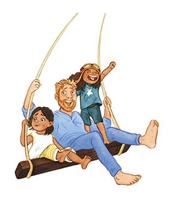 Illustration Vater mit Kindern auf Schaukel