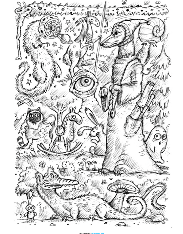 Skizzenbuchseite mit Charakterstudien und Weltenentwürfen
– Florian Fuchs Sketchbook Band 3
