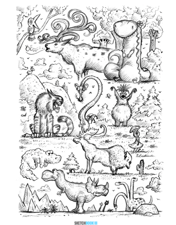 Rohe Zeichnungen und erste Gedanken – Einblick in den
Illustrationsprozess von Florian Fuchs, Sketchbook Band 3