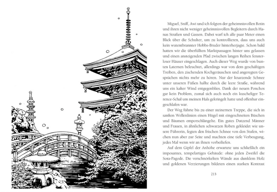 Illustration asiatischer Gebäude aus dem Buch "Nita - Das leben ist wild und gefährlich" von Autor & Illustrator Florian Fuchs
