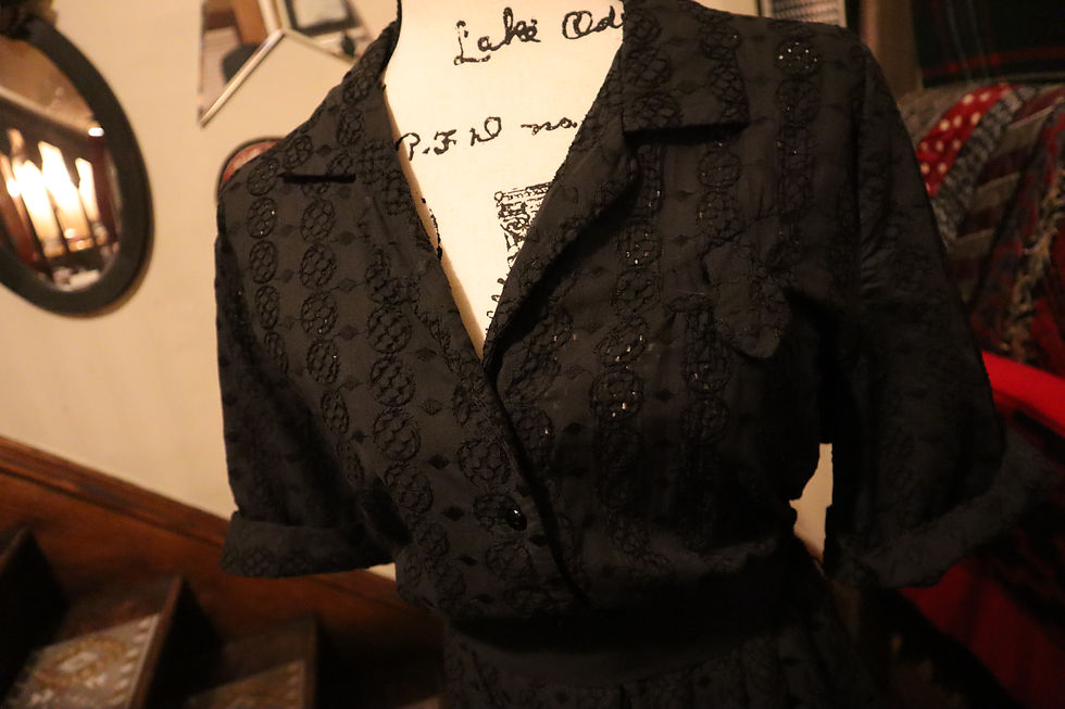 Thumbnail: 1950s Black Eyelet  Day Dress