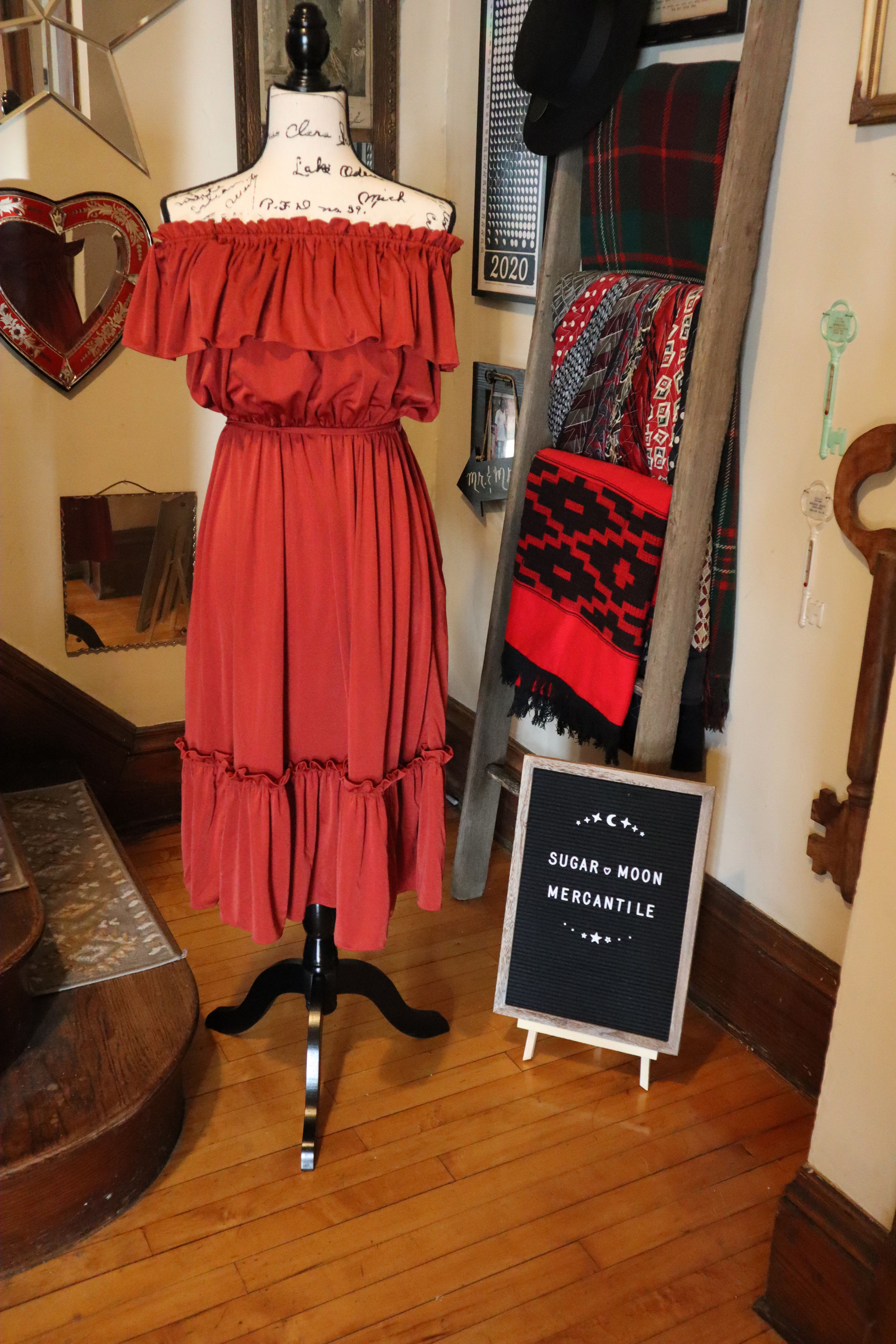 1970s Peasant Dress - Dark Rust