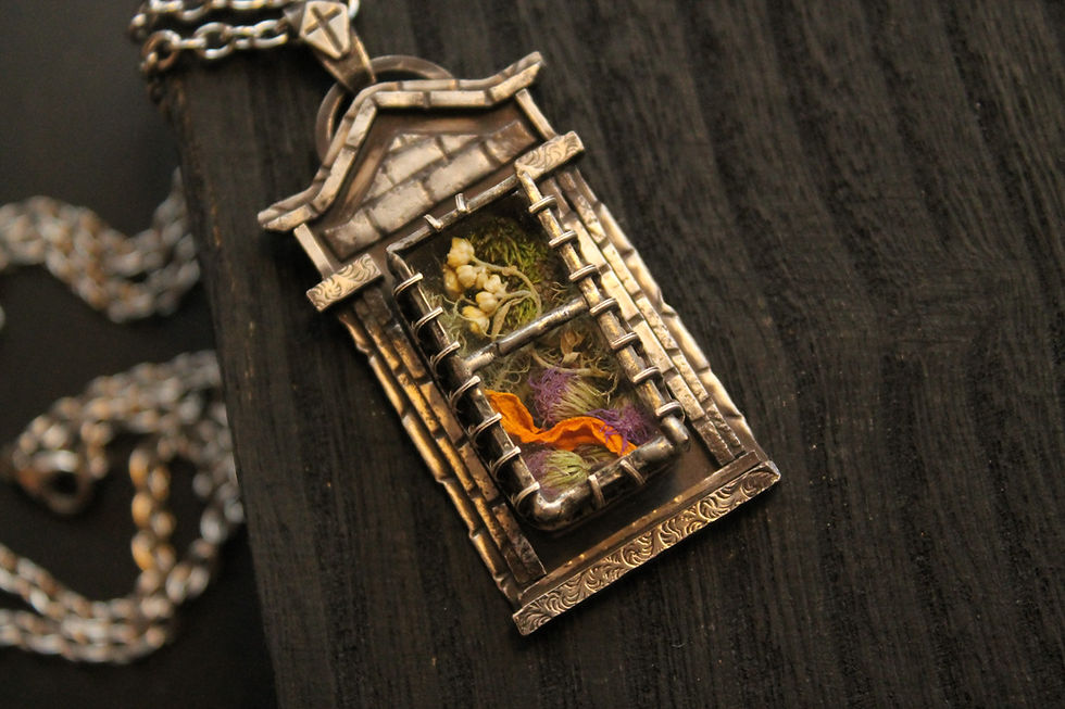 Thumbnail: Swamp Tomb Locket * Wildflowers * Sterling Silver